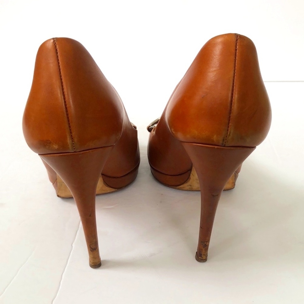Gucci Brown Peep Toe Heels Sz 39.5/9.5 U.S. - Picture 7 of 11